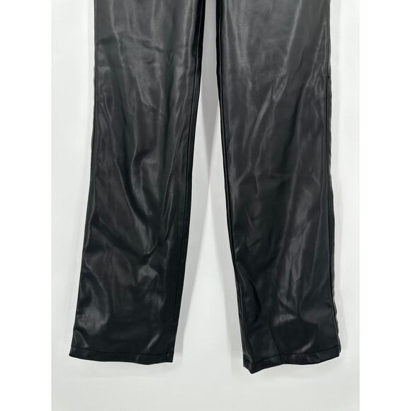 ZARA Faux Leather Straight Leg Trouser Pants Mid-Rise Black - Picture 7 of 11